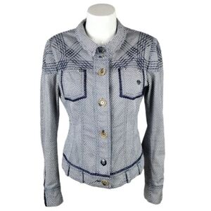 Sportalm Indian Rhapsody Fitted Bomber Jacket Navy White Checker Size 36/Small